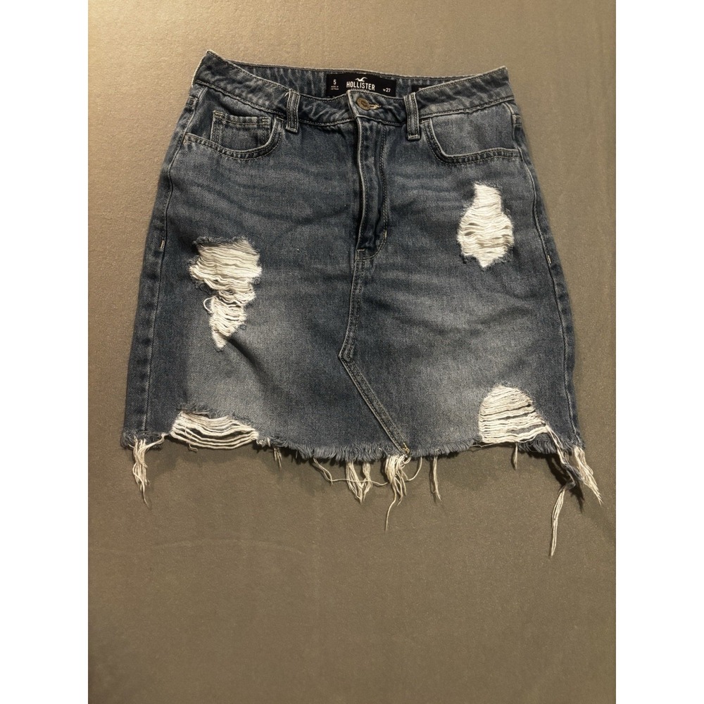 Hollister Mini Skirt Women's Size 5 Distressed Denim Y2K Grunge Raw Hem Frayed